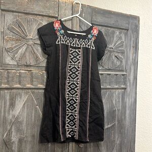 Johnny Was Floral Embroidery Button Down Linen Tunic Dress - Sz S